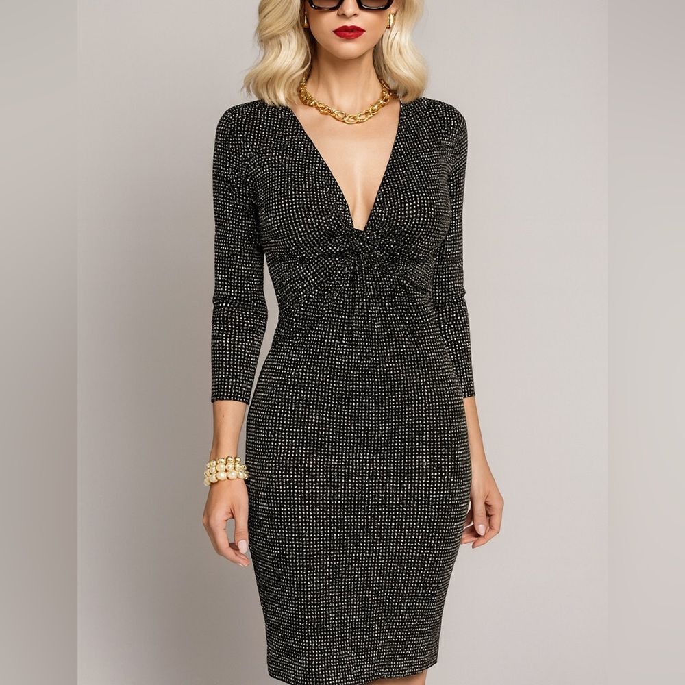 Tory Burch Anne Sophie Silk Jersey Dress – Black White Dot Print, Size S